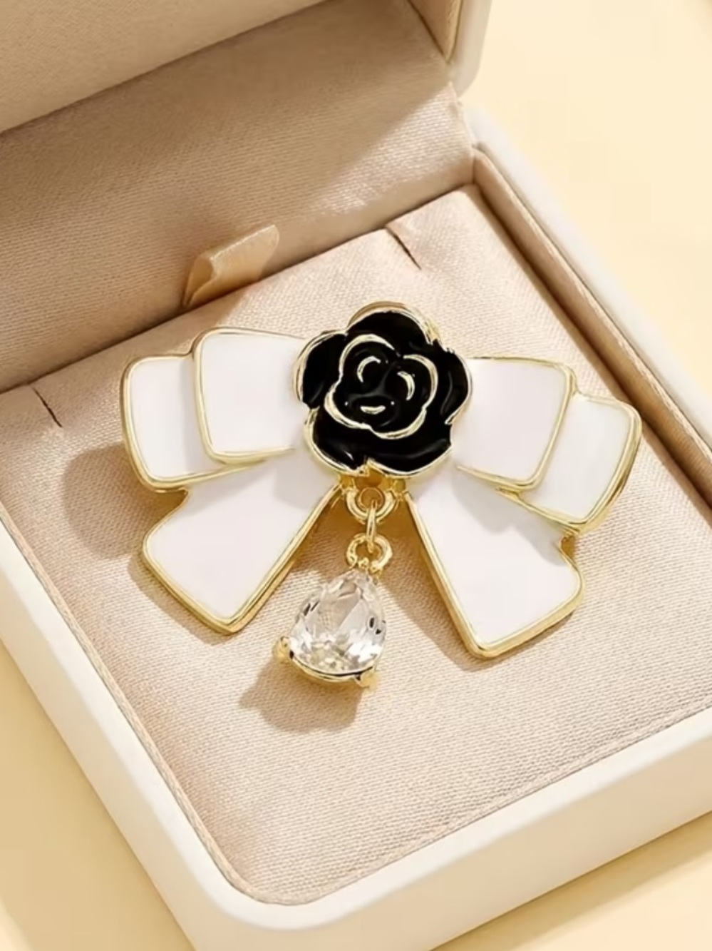 White  Enamel Camellia Brooch